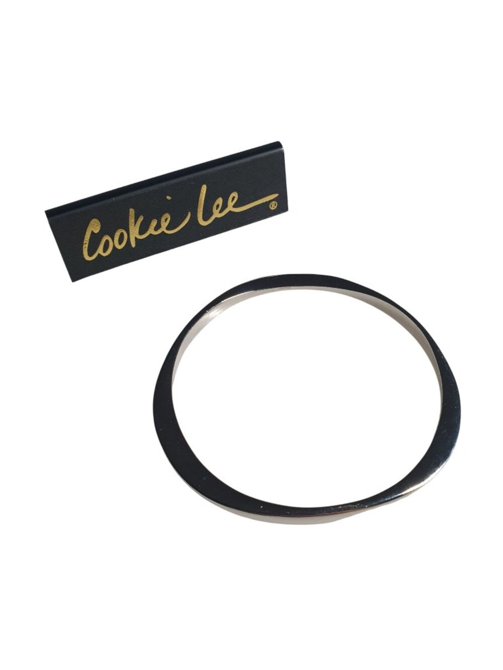 Cookie Lee Silver Tone Metal Sleek Minimalist Oval Shape Bangle Stackable Bracel